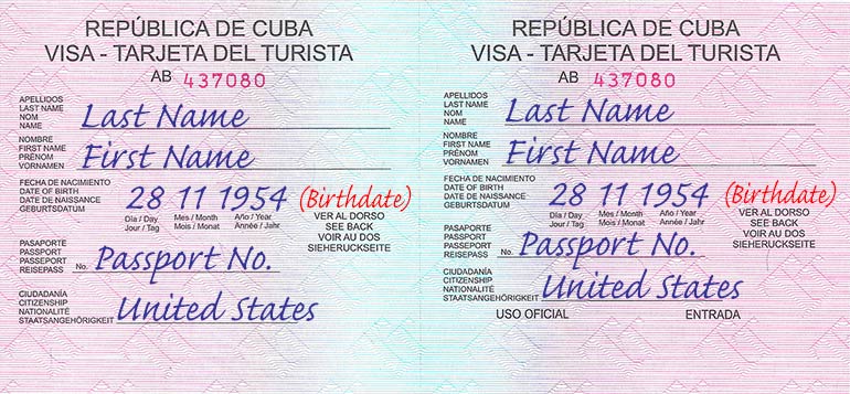 Cuban tourist visas for Americans.